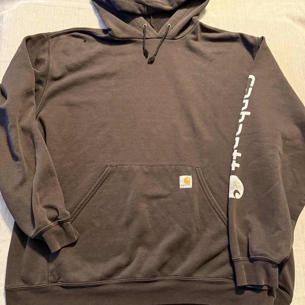 Carhartt Black Heavyweight Pullover Hoodie Sleeve Logo Mens 2XL Workwear